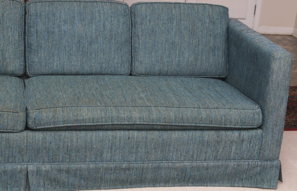 Cornflower Blue Tweed Upholstered Couch