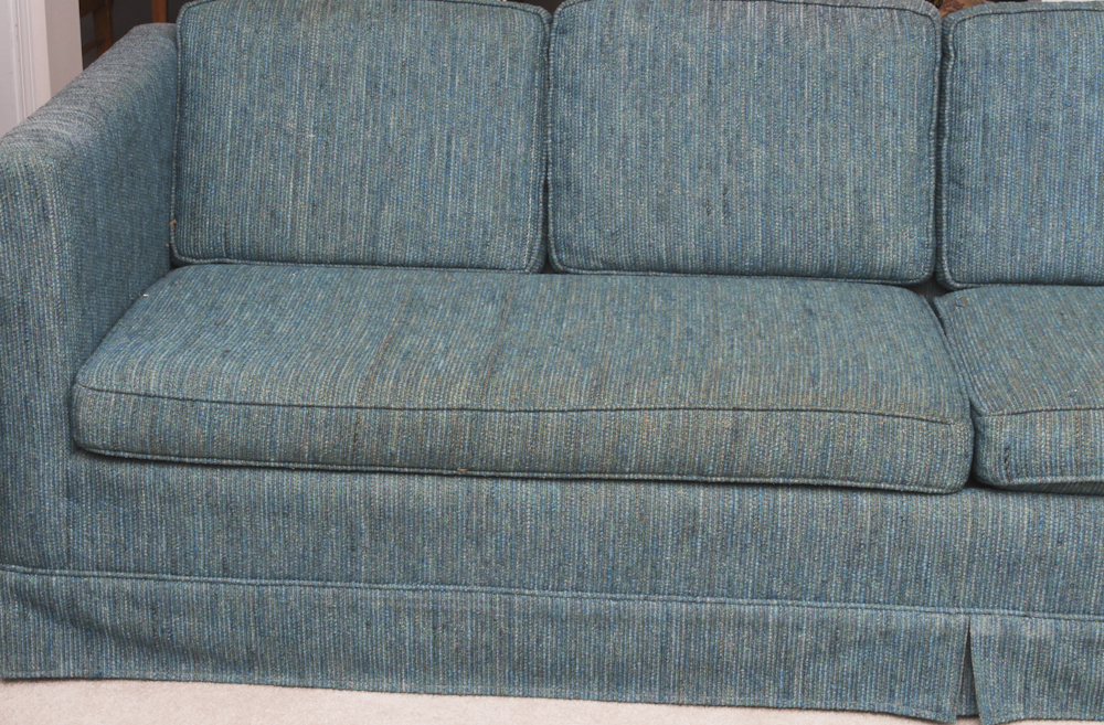 Cornflower Blue Tweed Upholstered Couch