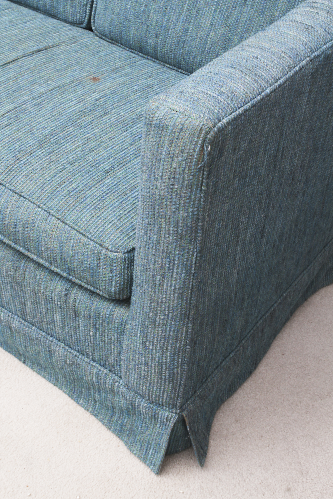 Cornflower Blue Tweed Upholstered Couch