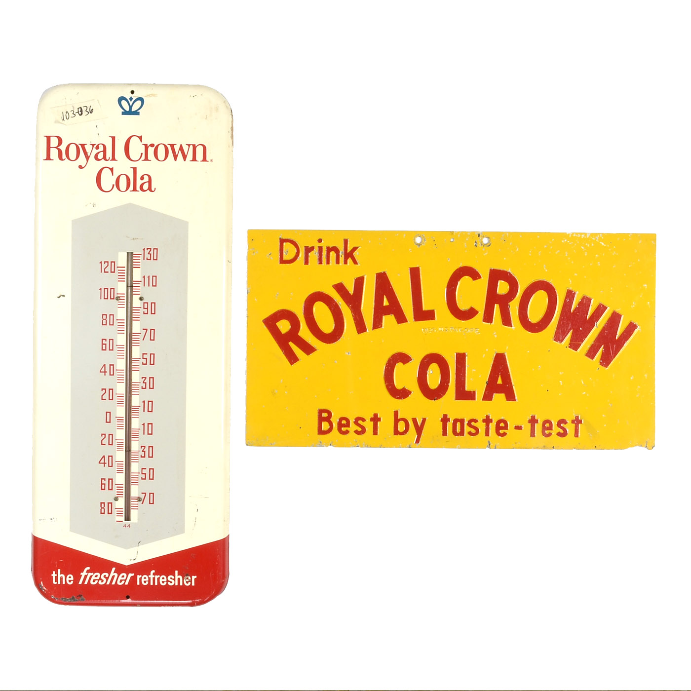 Vintage Royal Crown Metal Sign and Thermometer