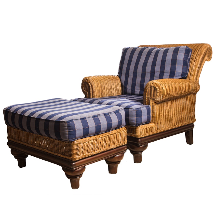 Lexington Furniture Casual Split Cane Armchair and Ottoman