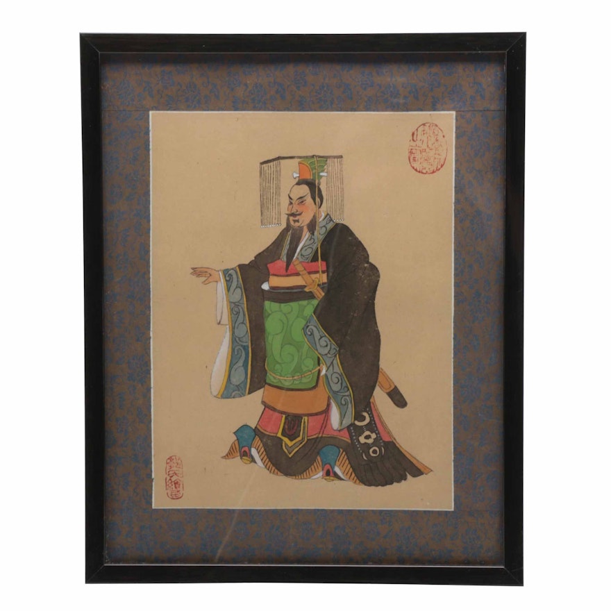 Original Gouache and Watercolor Painting of Samurai