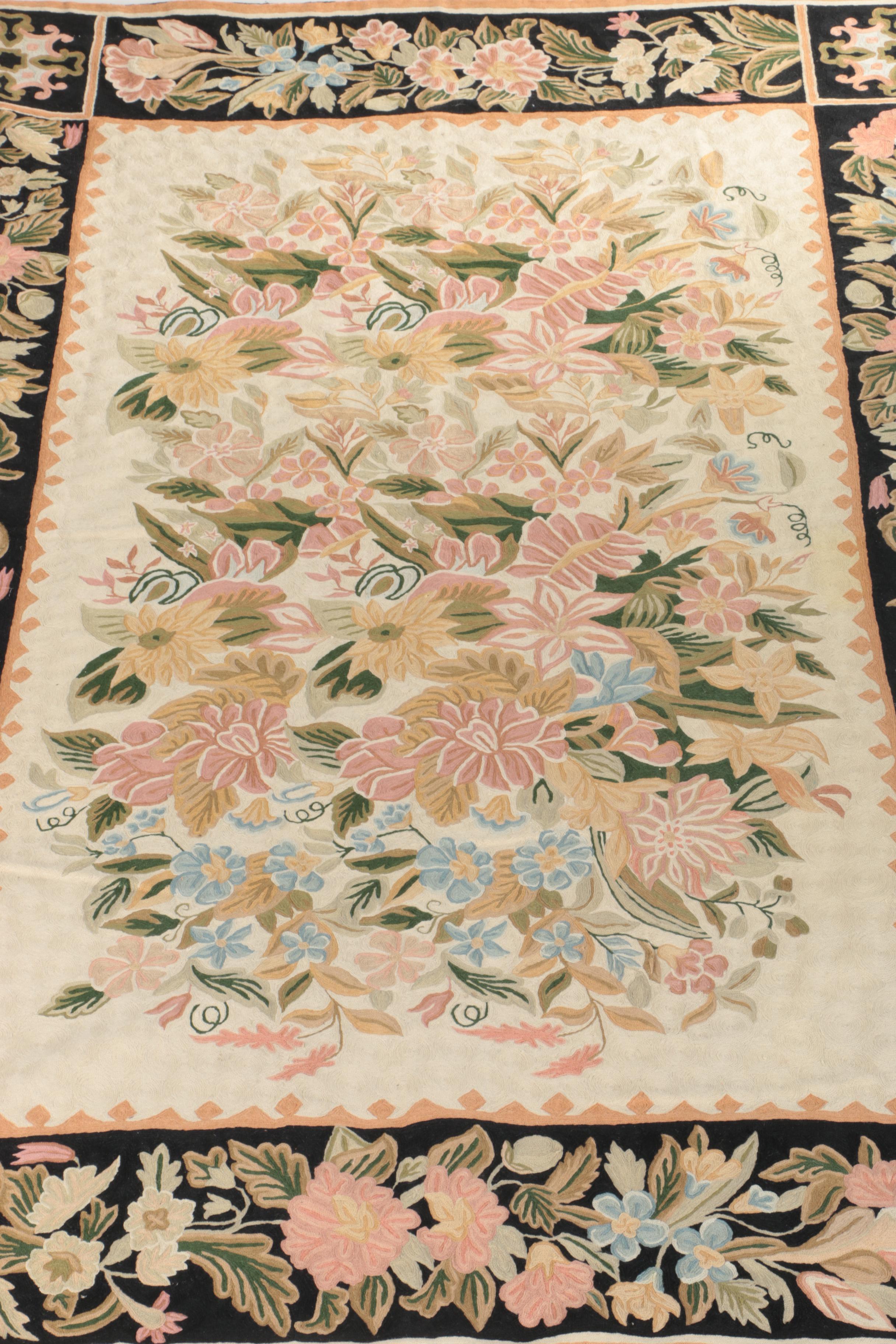 Hand-Stitched Floral Wool Area Rug