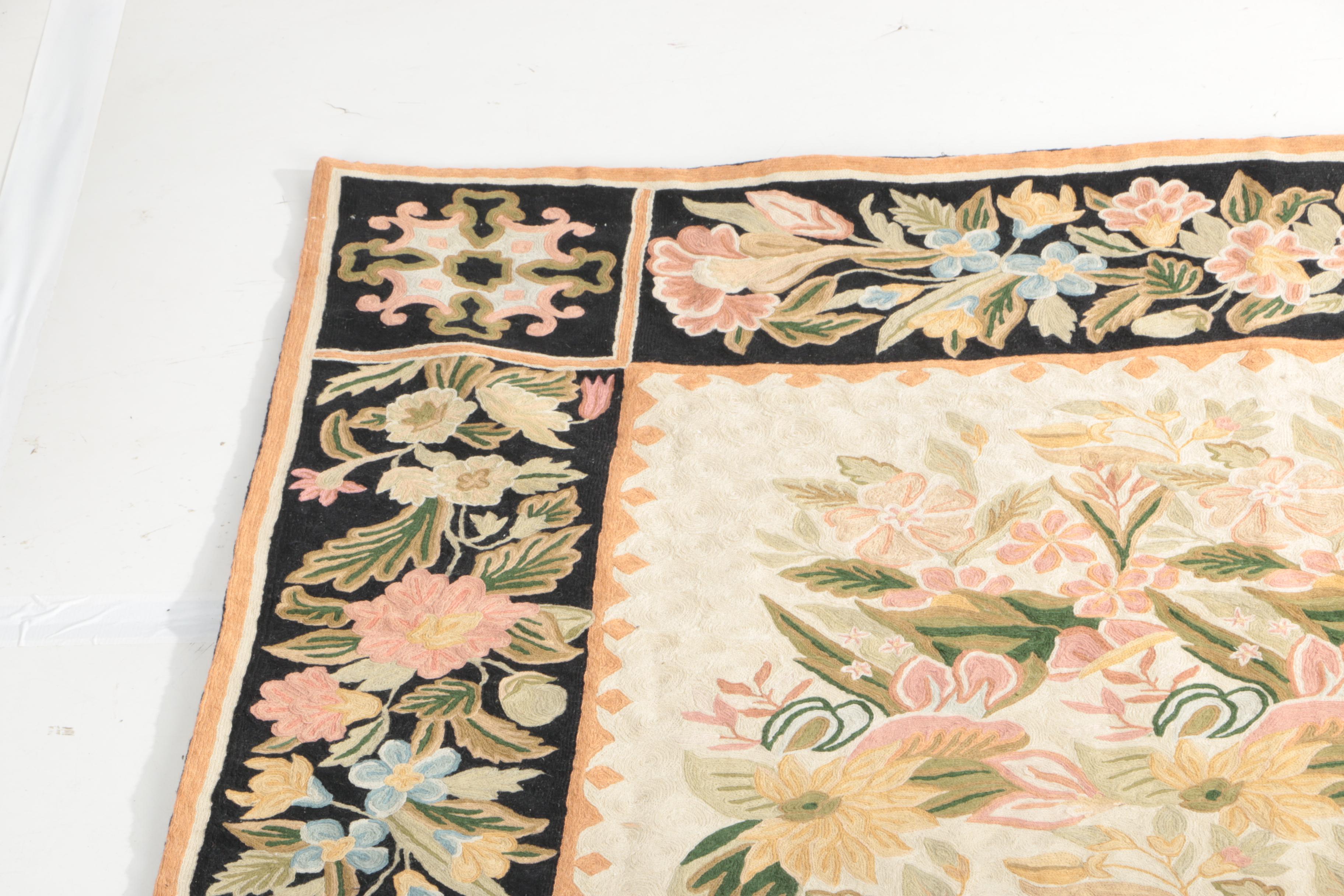 Hand-Stitched Floral Wool Area Rug