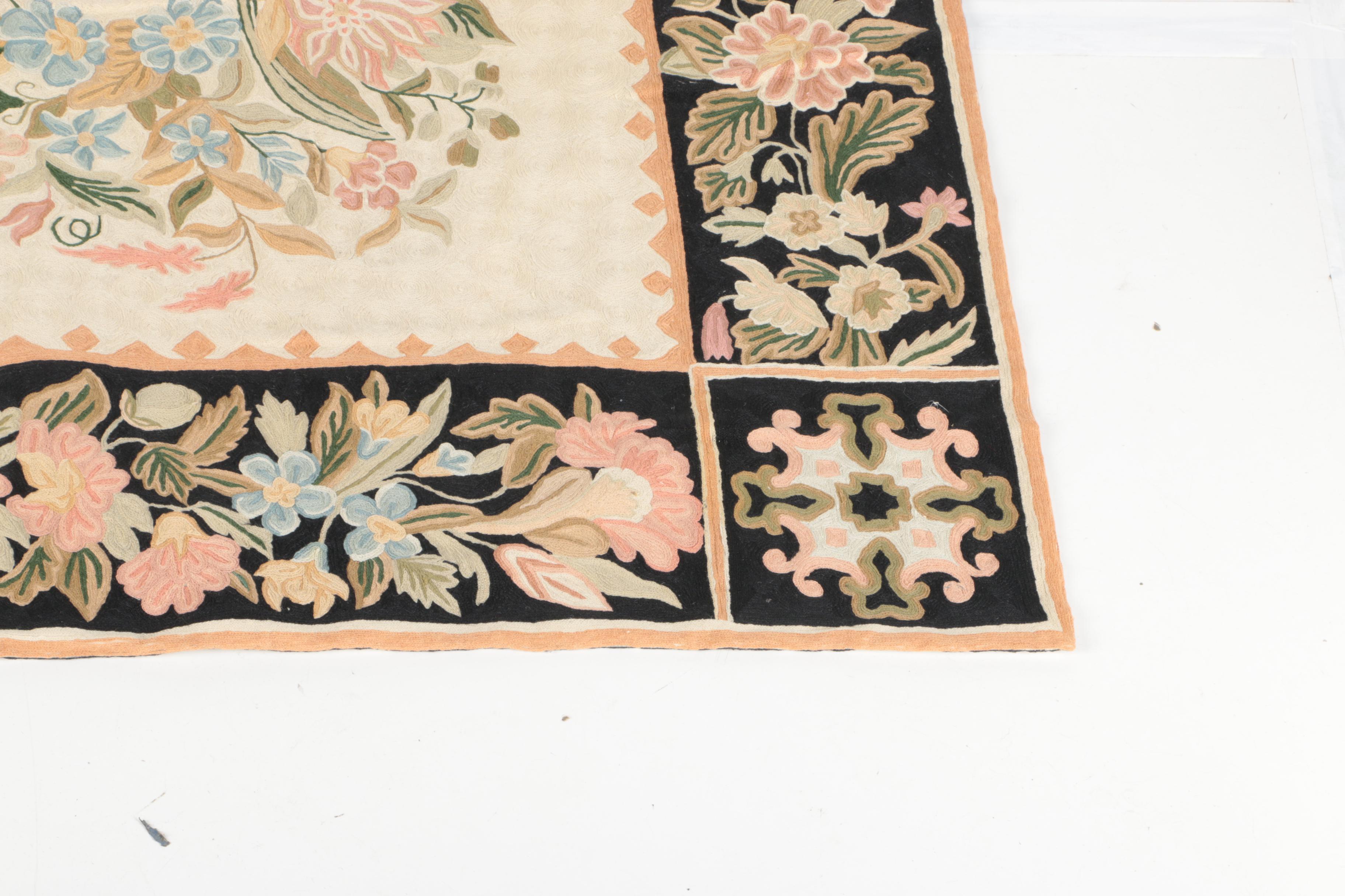 Hand-Stitched Floral Wool Area Rug