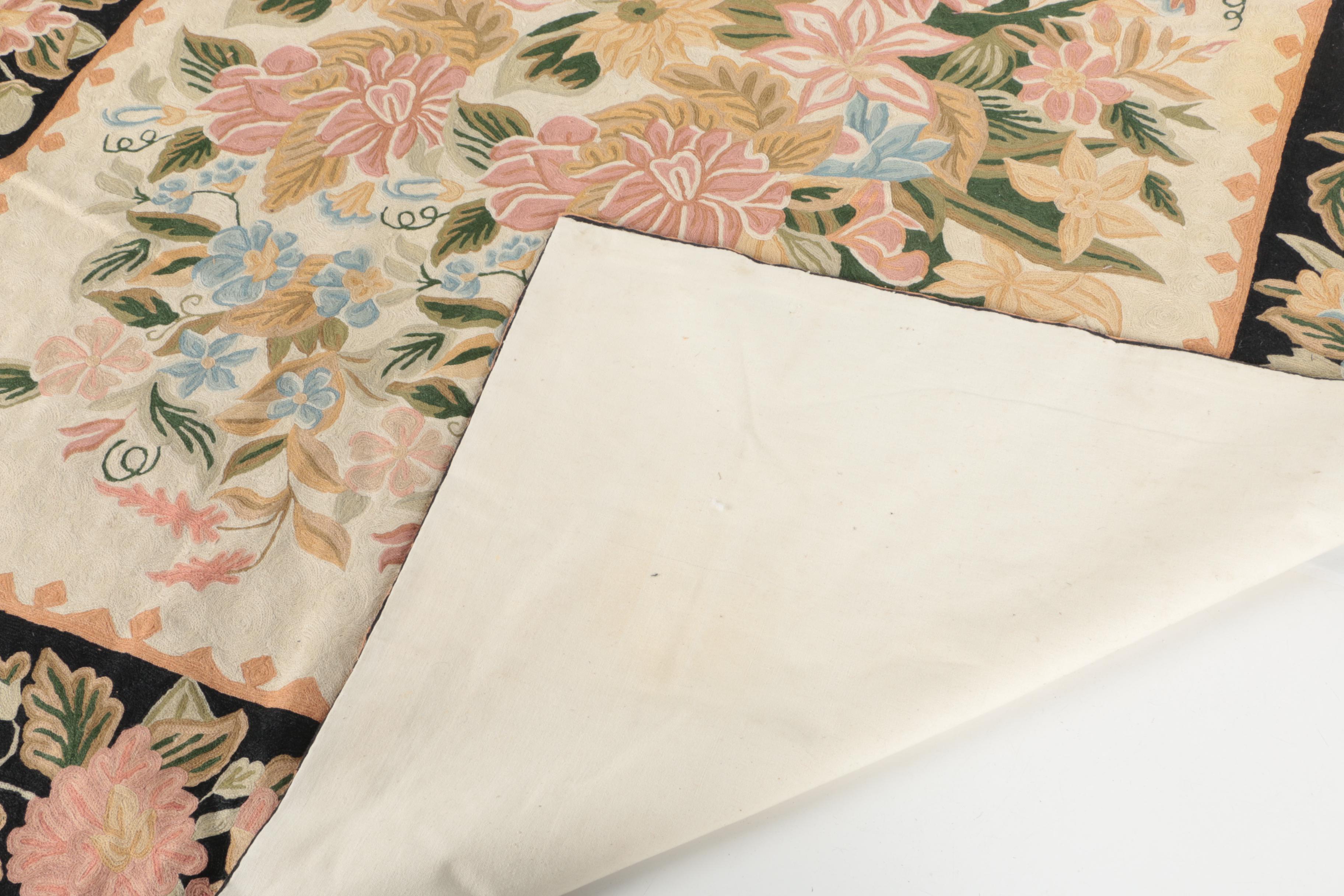 Hand-Stitched Floral Wool Area Rug