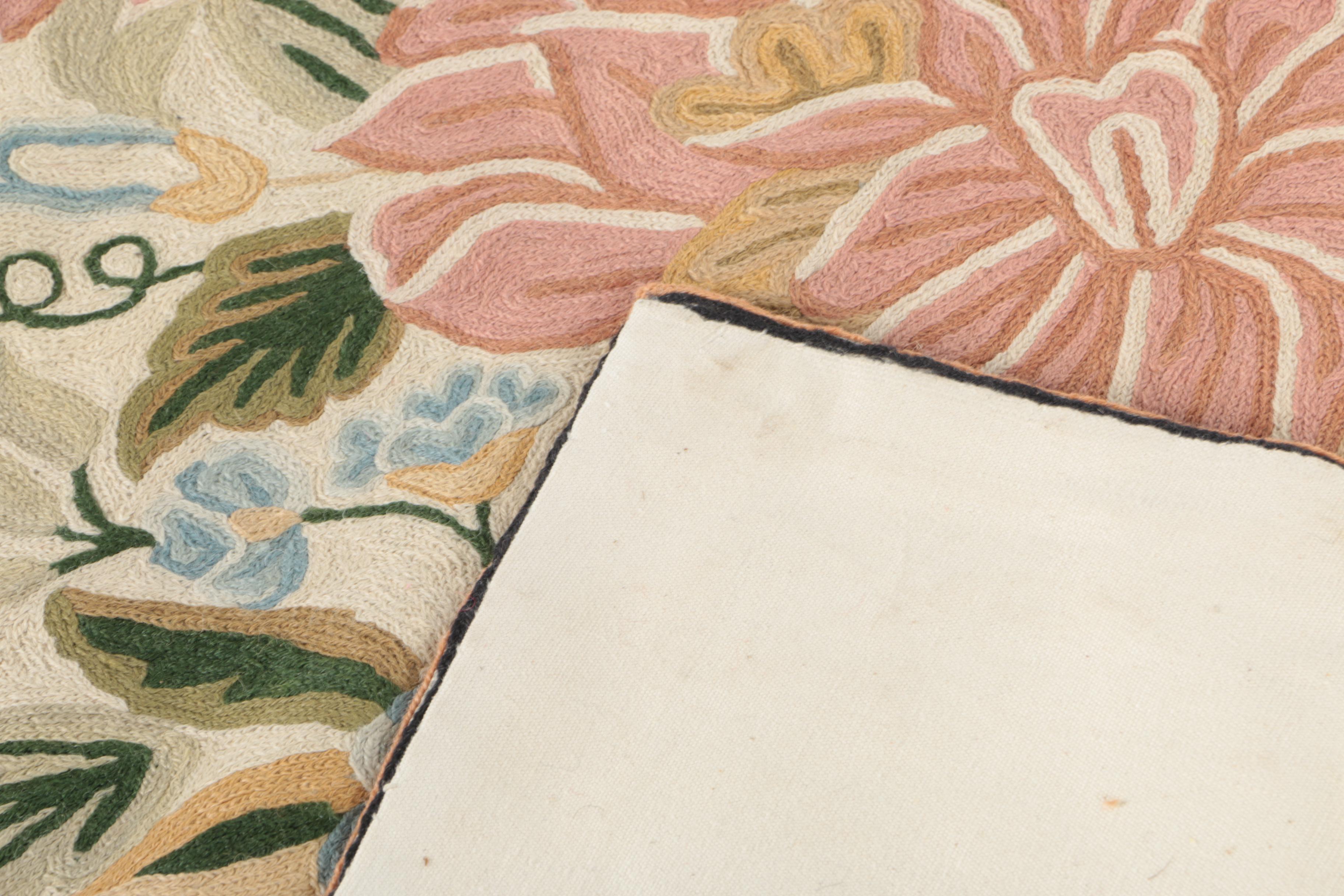 Hand-Stitched Floral Wool Area Rug