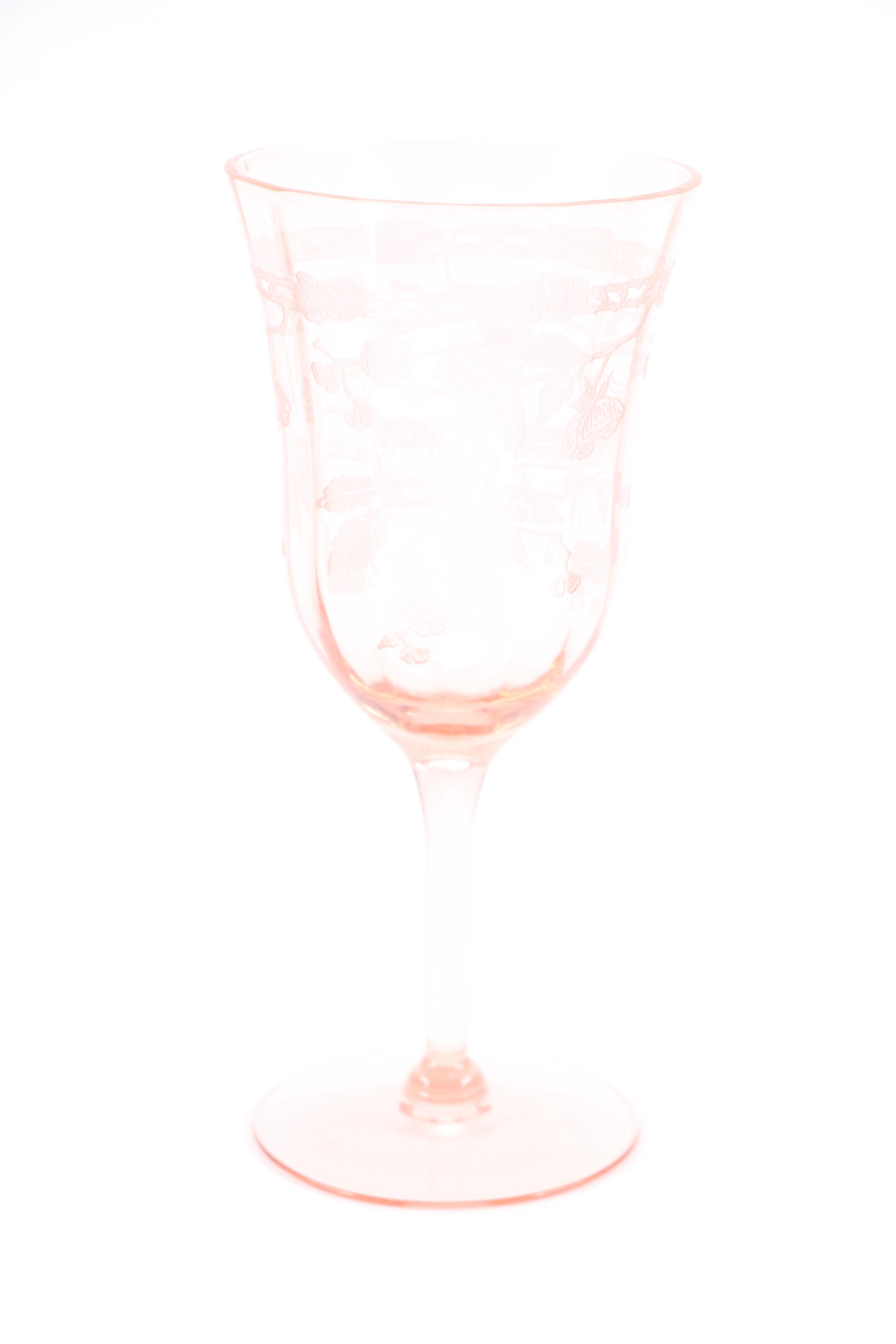 Circa 1930s Pink "Cherry Blossom" Wine Glasses