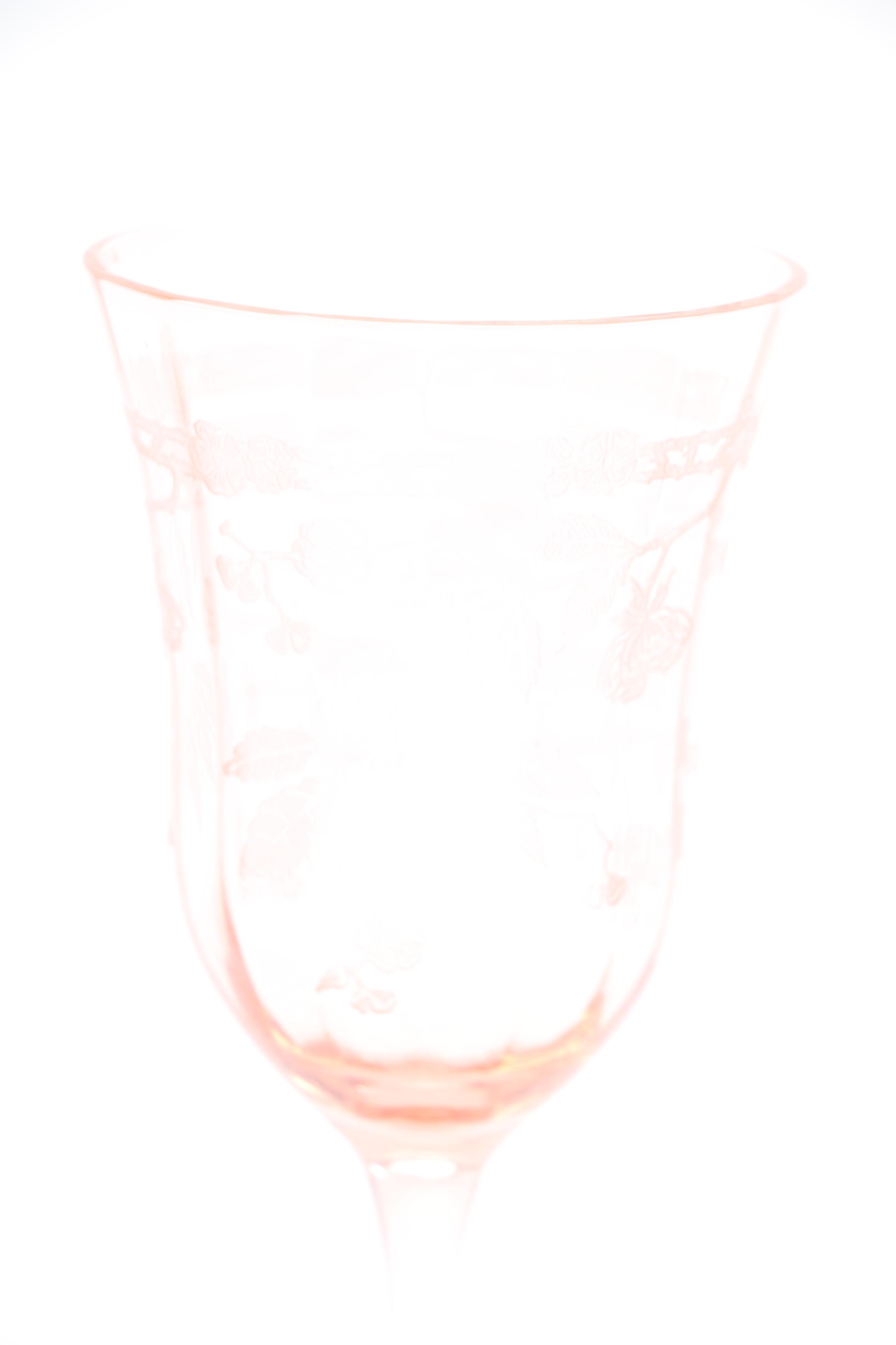 Circa 1930s Pink "Cherry Blossom" Wine Glasses