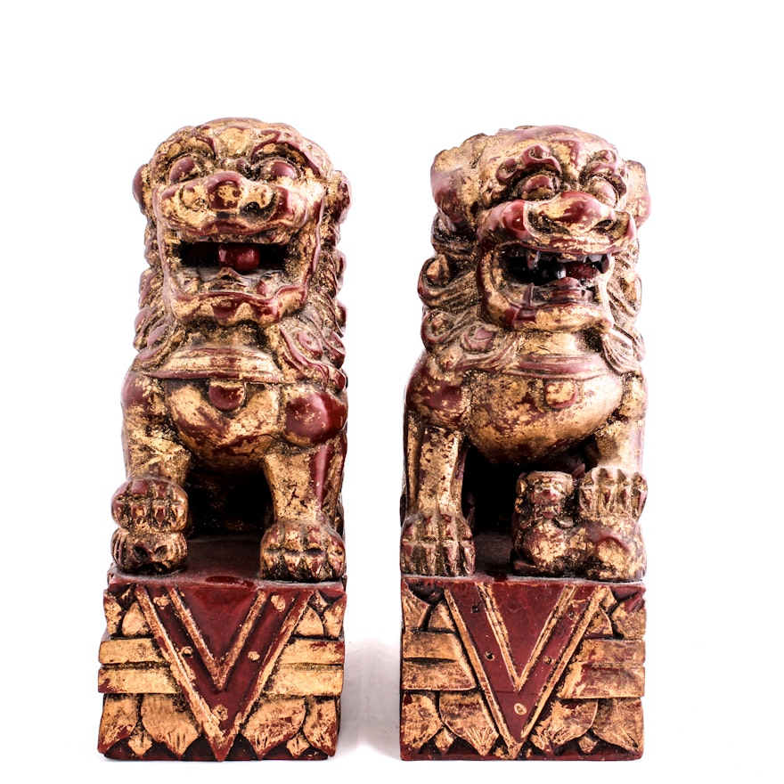 Pair of Vintage Chinese Guardian Lions