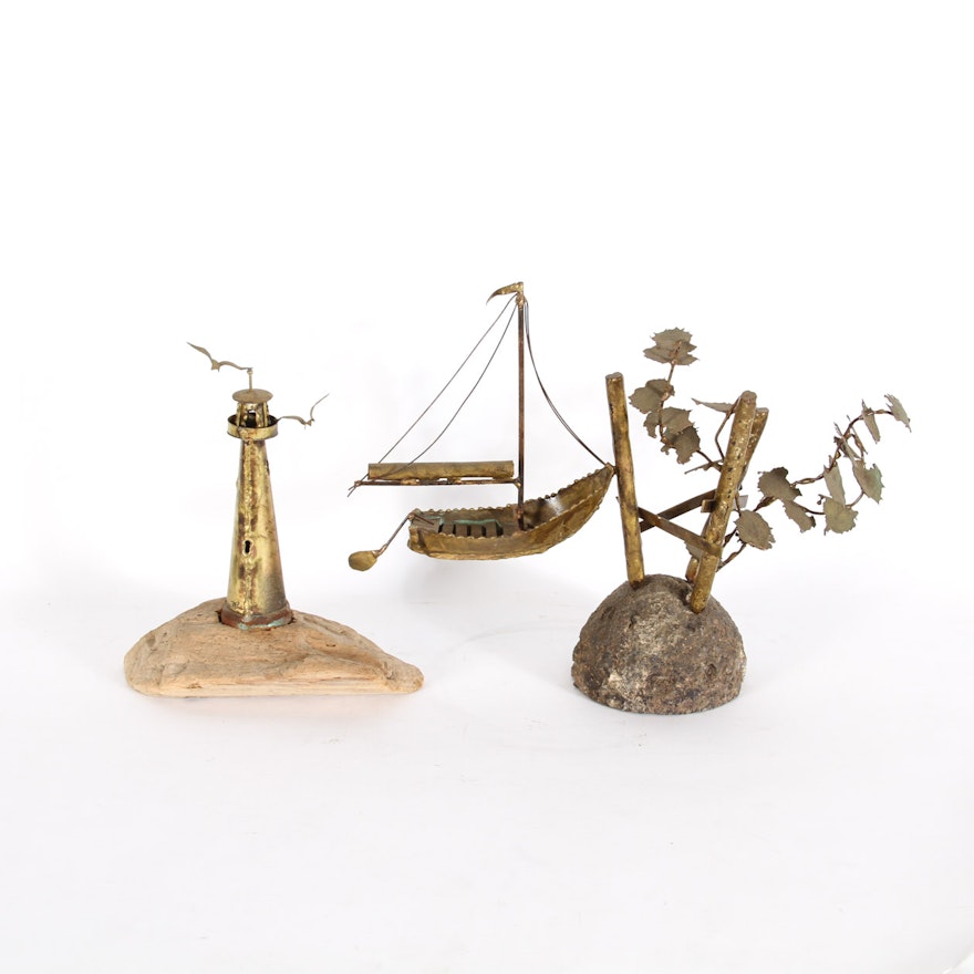 Pair of Nautical Themed Brass Sculptures