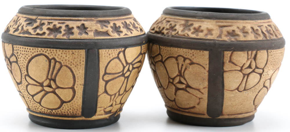Pair of Weller "Claywood" Arts and Crafts Miniature Pots
