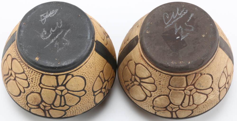 Pair of Weller "Claywood" Arts and Crafts Miniature Pots