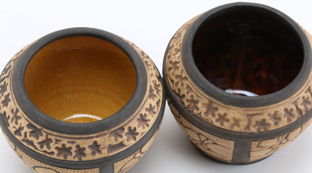 Pair of Weller "Claywood" Arts and Crafts Miniature Pots