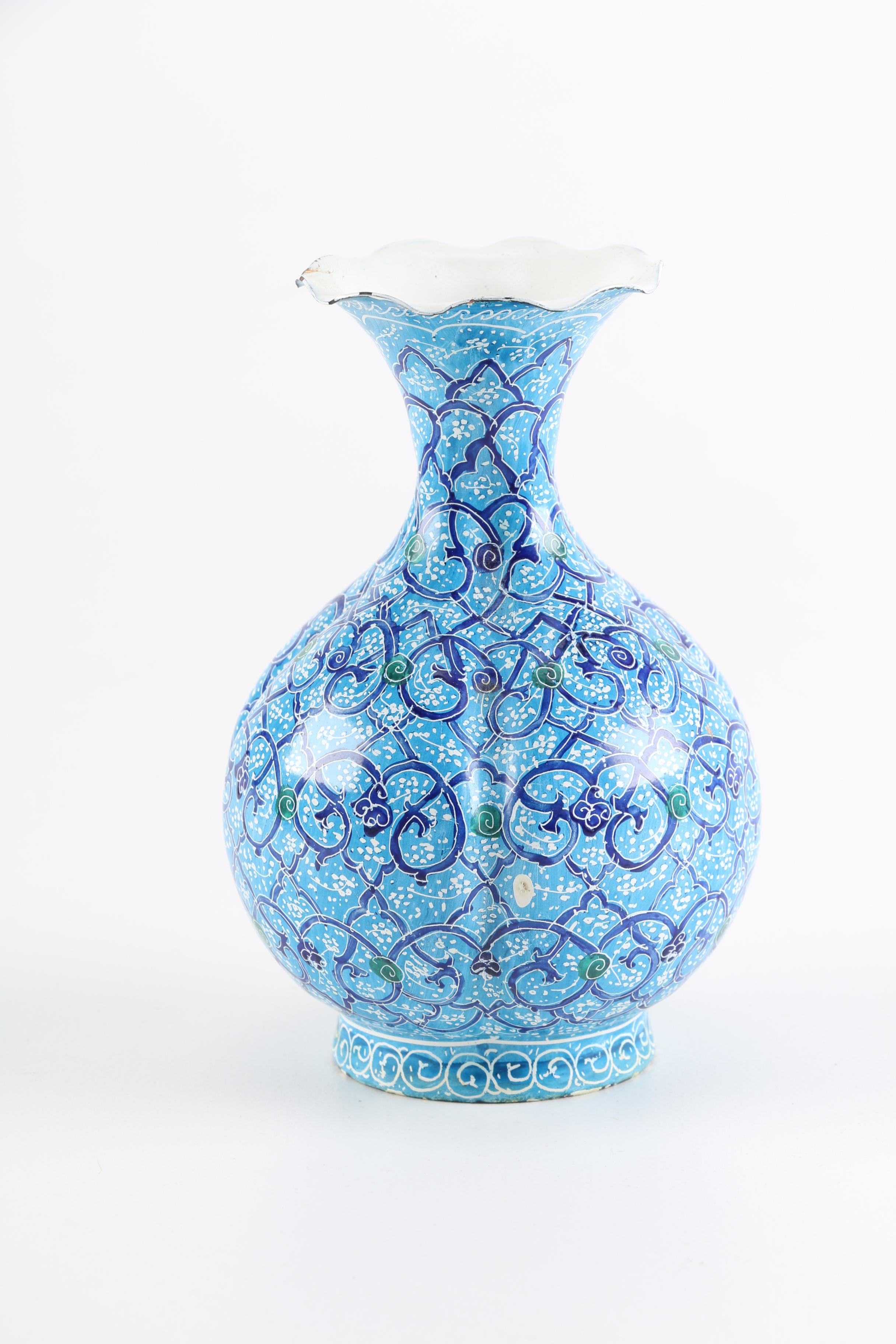 Selection of Hand-Painted Enameled Metal Iznik-Style Vases