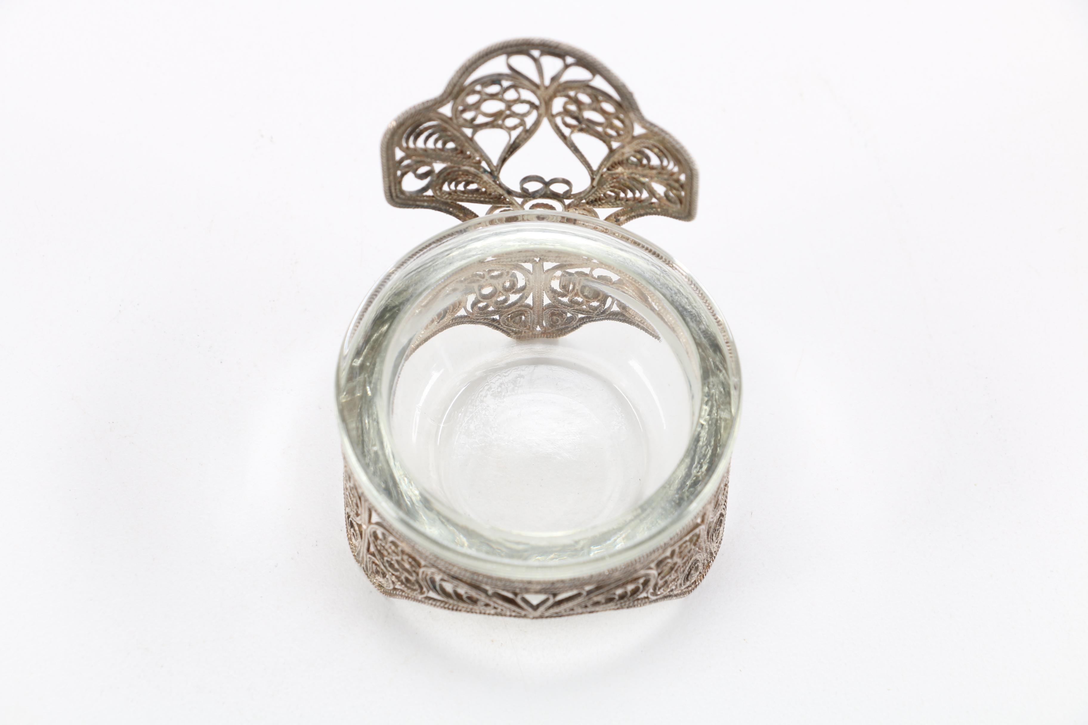 Silver Tone Filigree Holder with Glass Dish