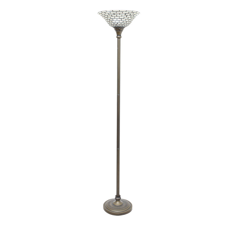 Brass and Soldered Glass Torchiere Floor Lamp