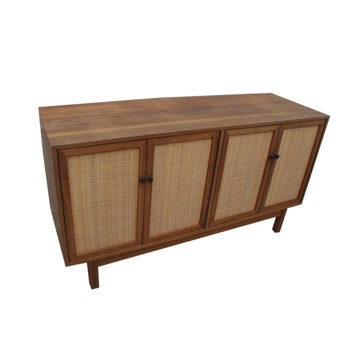 Mid-Century Rattan and Walnut Credenza