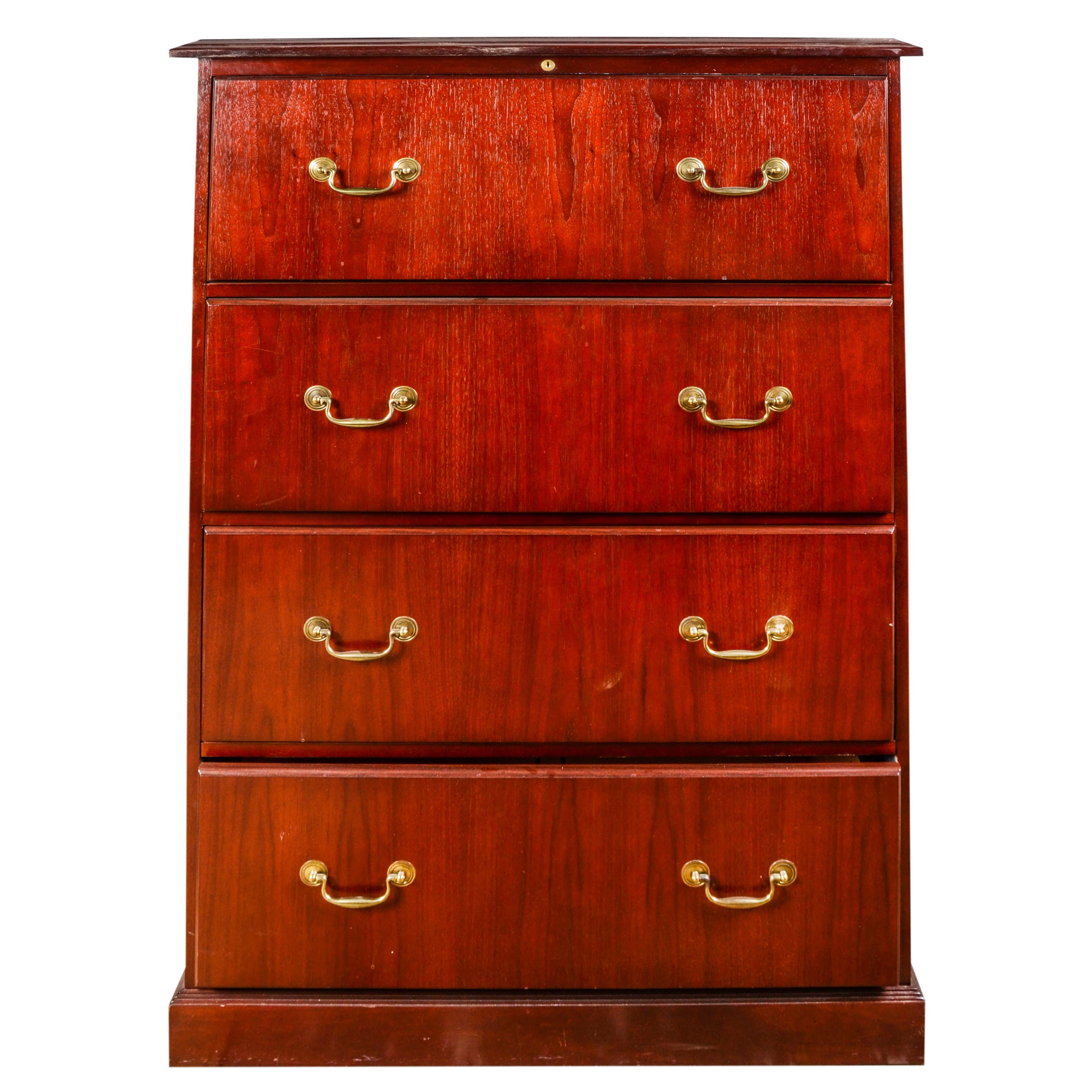 Tall Cherry Tone Wood Filing Cabinet