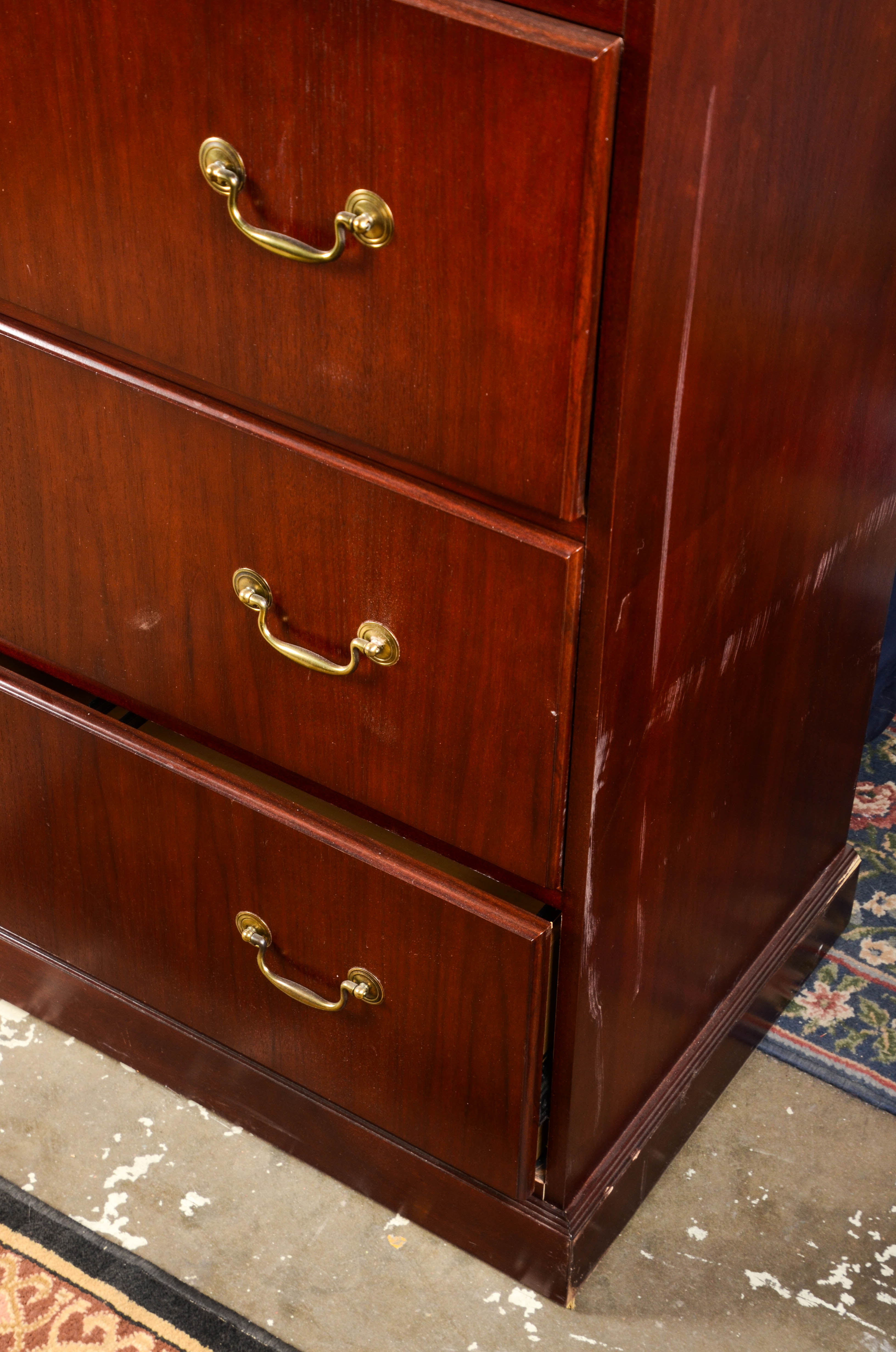 Tall Cherry Tone Wood Filing Cabinet