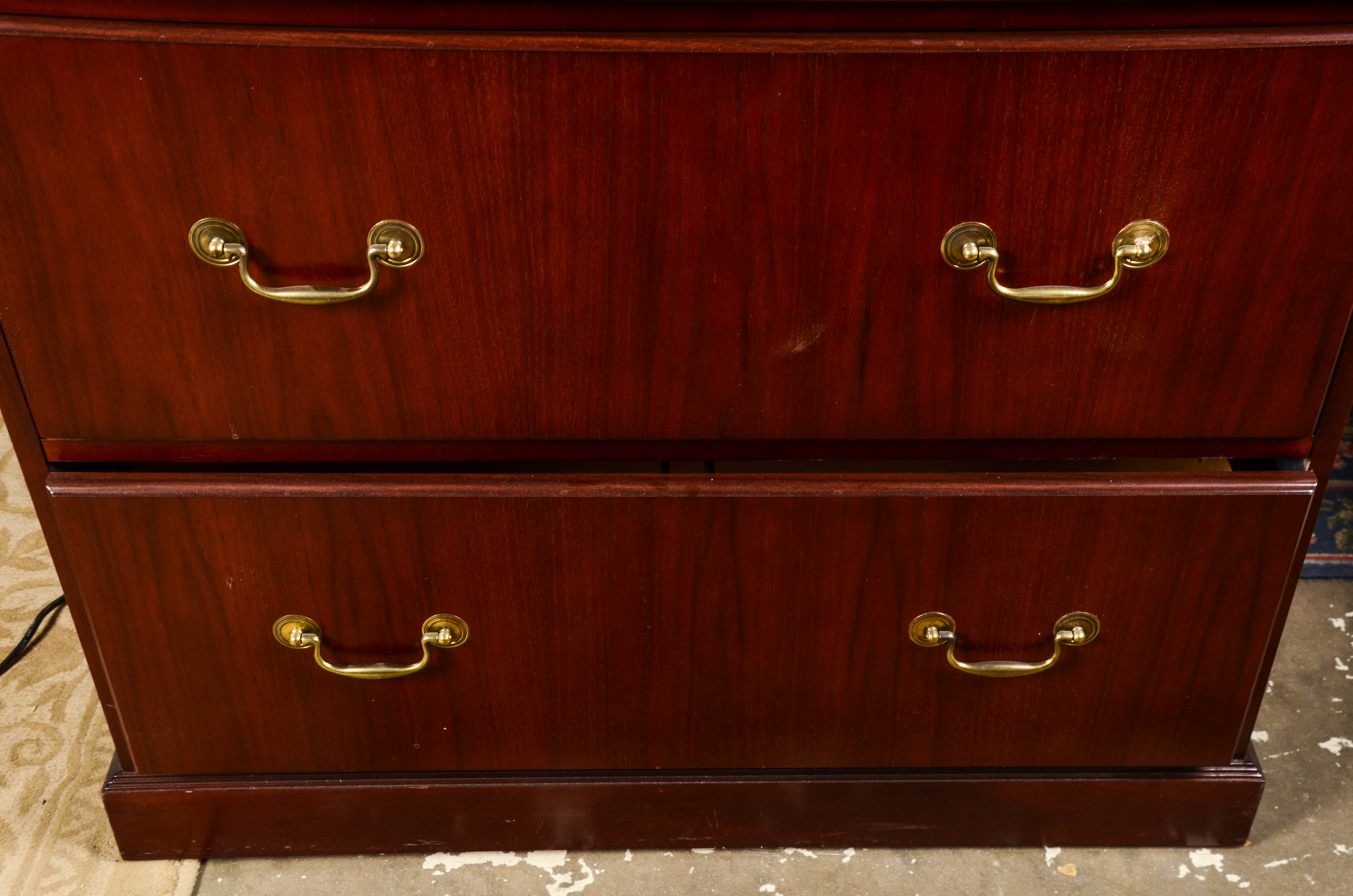 Tall Cherry Tone Wood Filing Cabinet