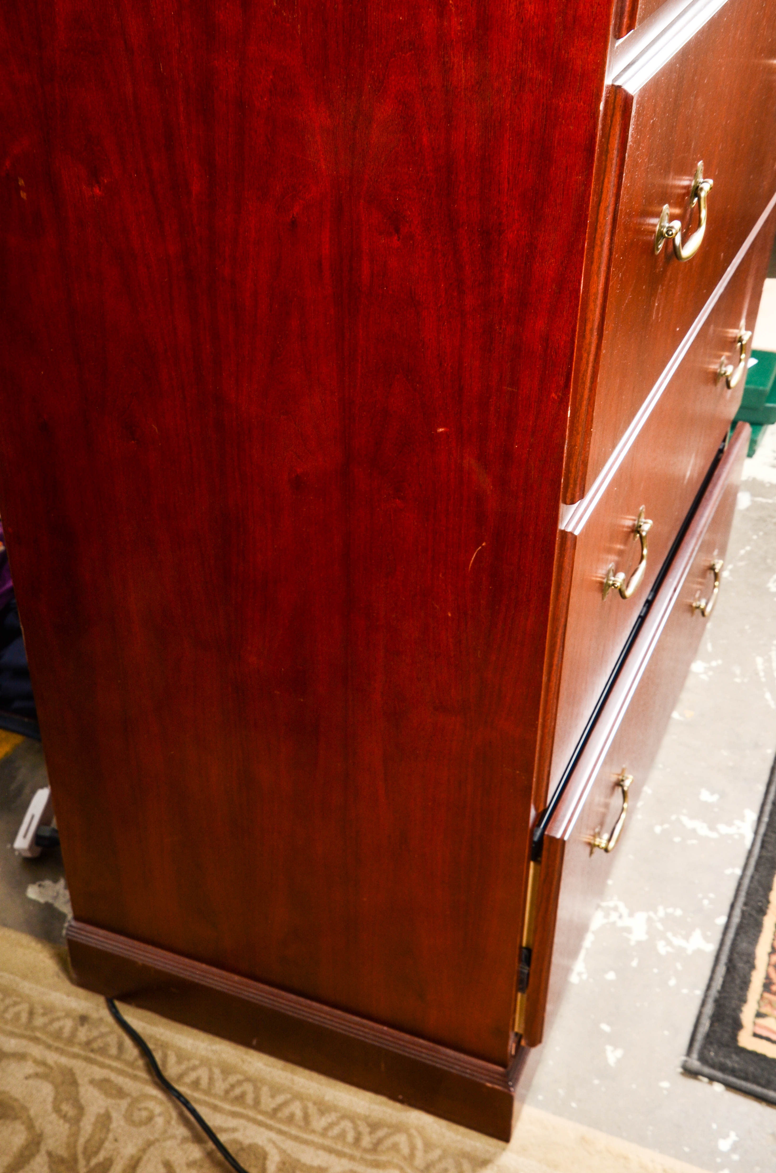 Tall Cherry Tone Wood Filing Cabinet