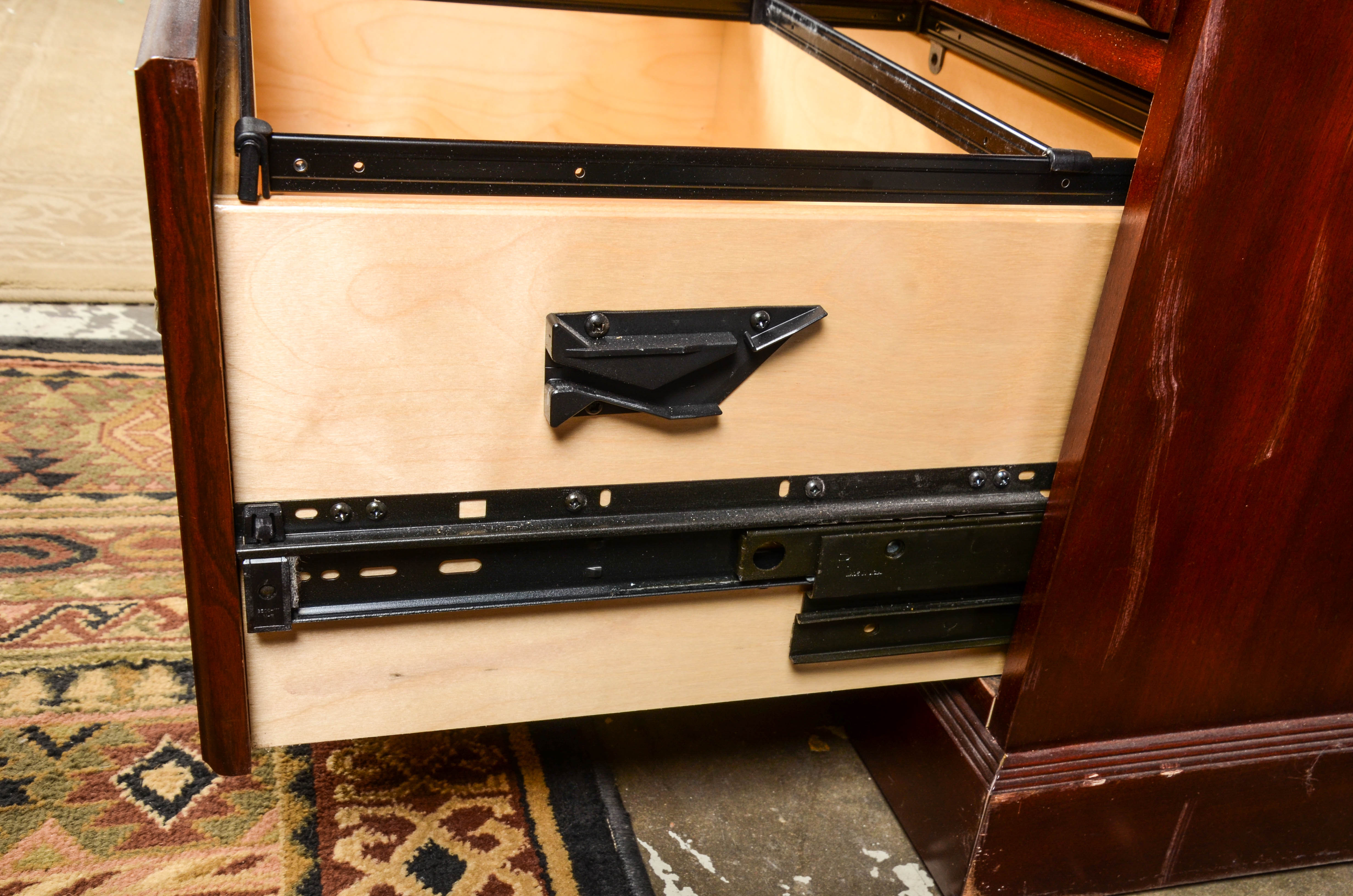 Tall Cherry Tone Wood Filing Cabinet