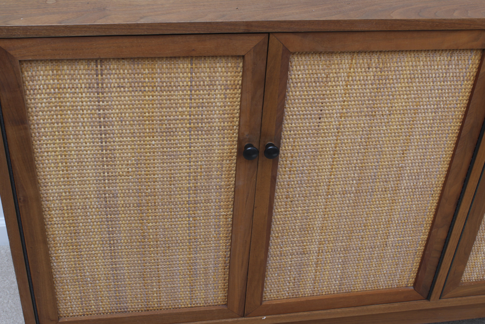 Mid-Century Rattan and Walnut Credenza
