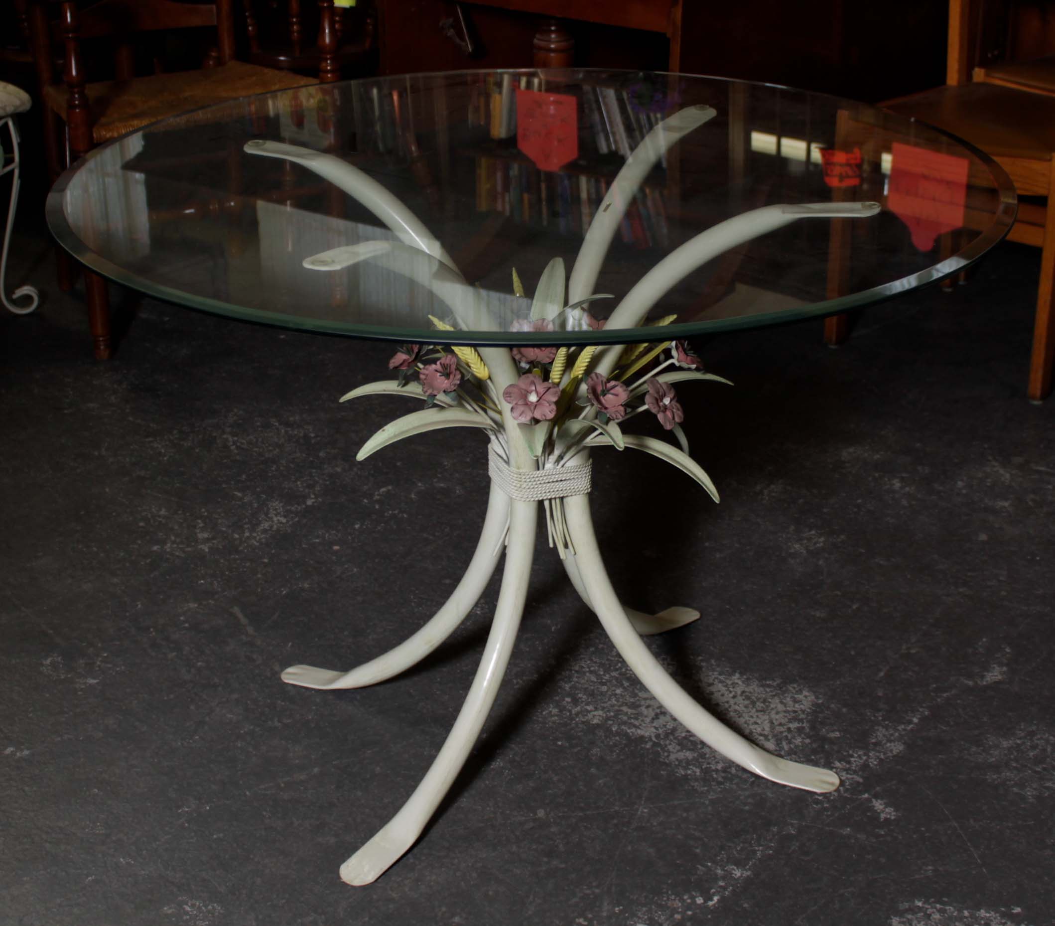 Patio Dining Table and Chairs With Tole Flowers