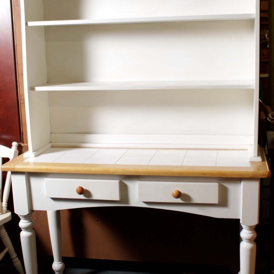 Partial Painted Country Turned Leg Cupboard With Tile Top