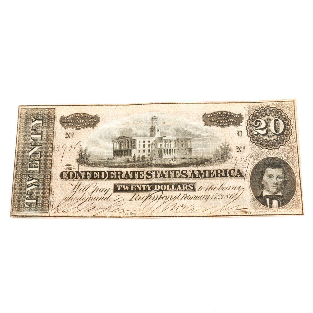 Confederate States of America Twenty Dollar Banknote