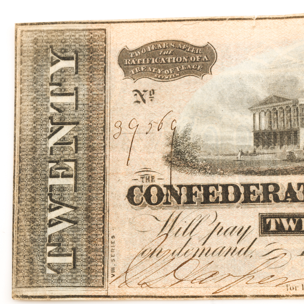 Confederate States of America Twenty Dollar Banknote
