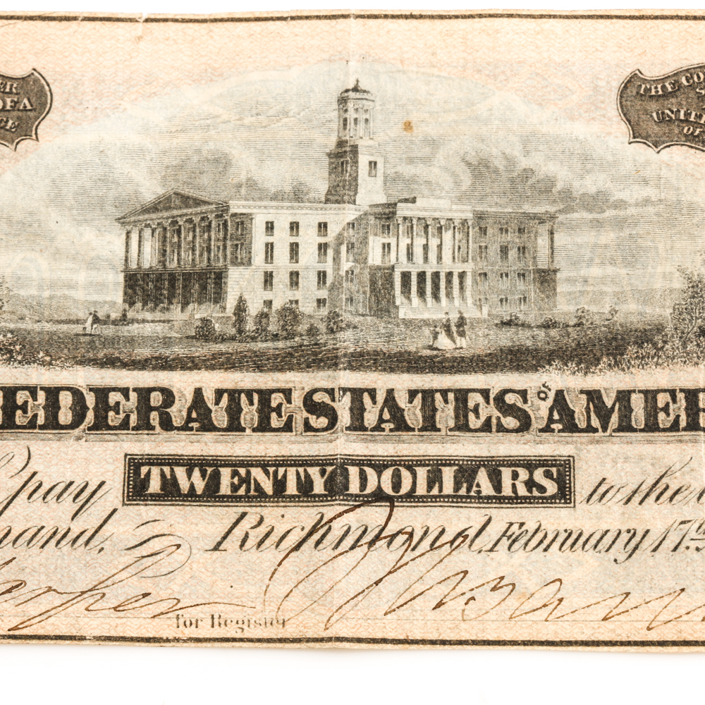 Confederate States of America Twenty Dollar Banknote
