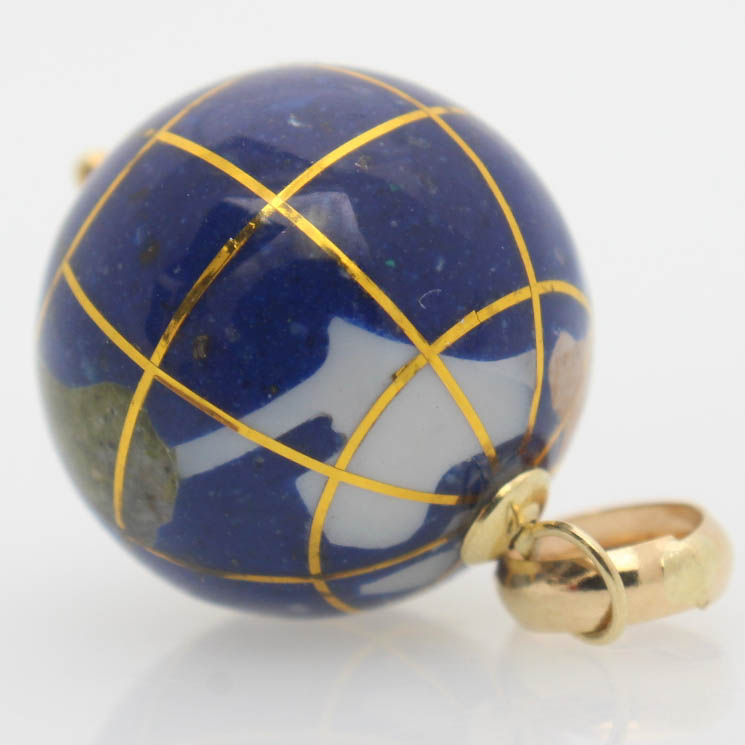 14K Yellow Gold Inlaid Stone Globe Pendant
