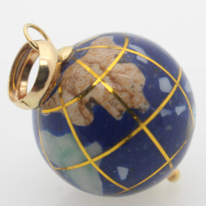 14K Yellow Gold Inlaid Stone Globe Pendant