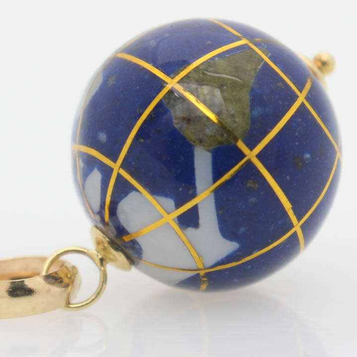 14K Yellow Gold Inlaid Stone Globe Pendant