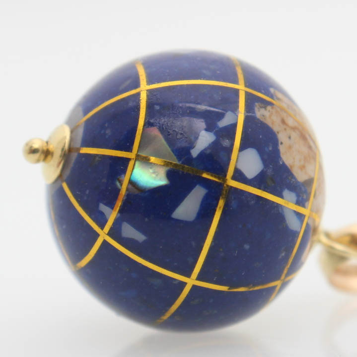 14K Yellow Gold Inlaid Stone Globe Pendant