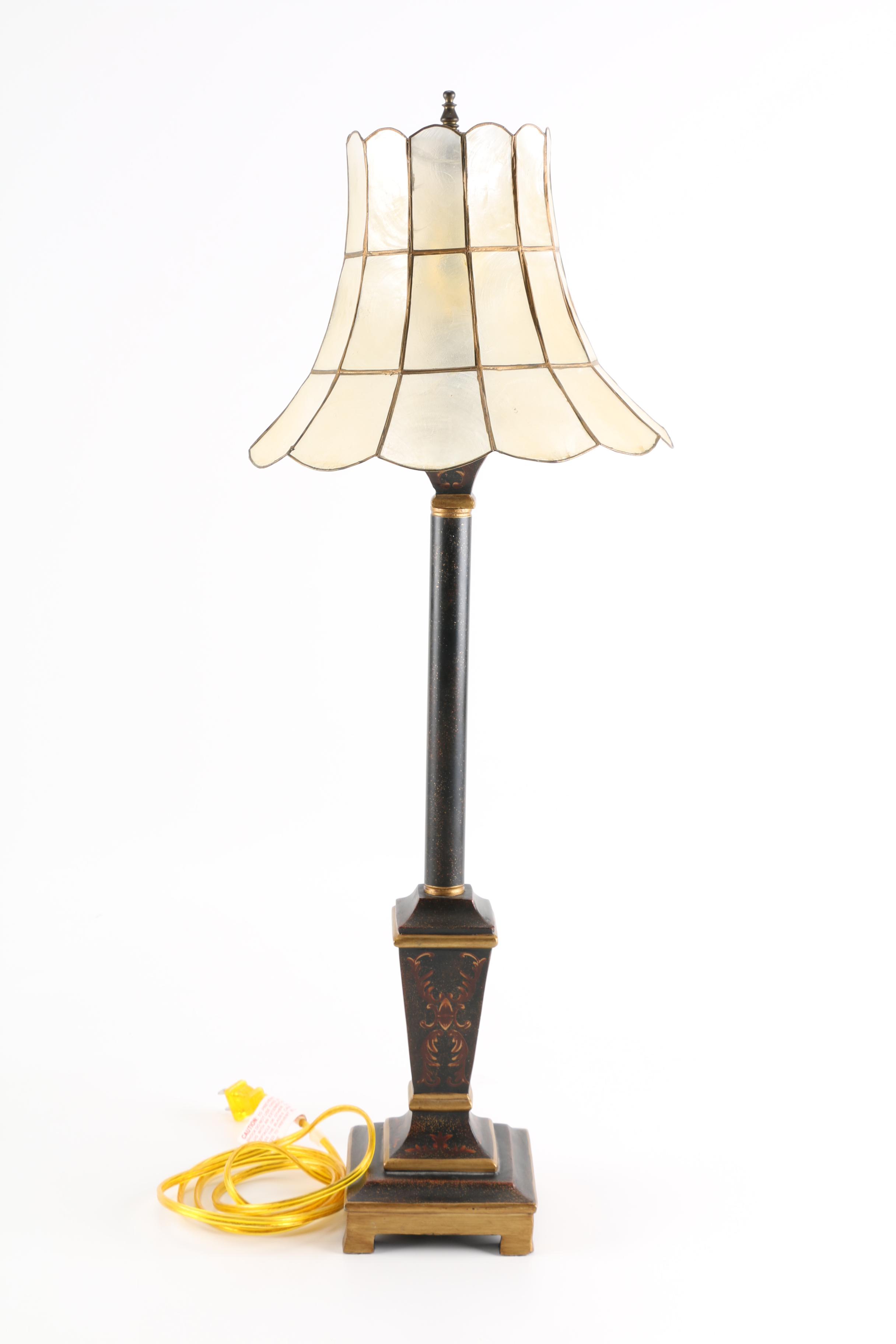 Ornate Table Lamp with Pearlescent Shade