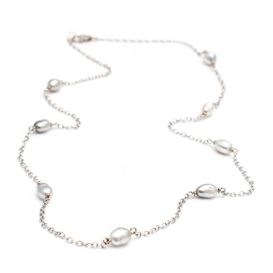 14K White Gold Cultured Freshwater Pearl Necklace