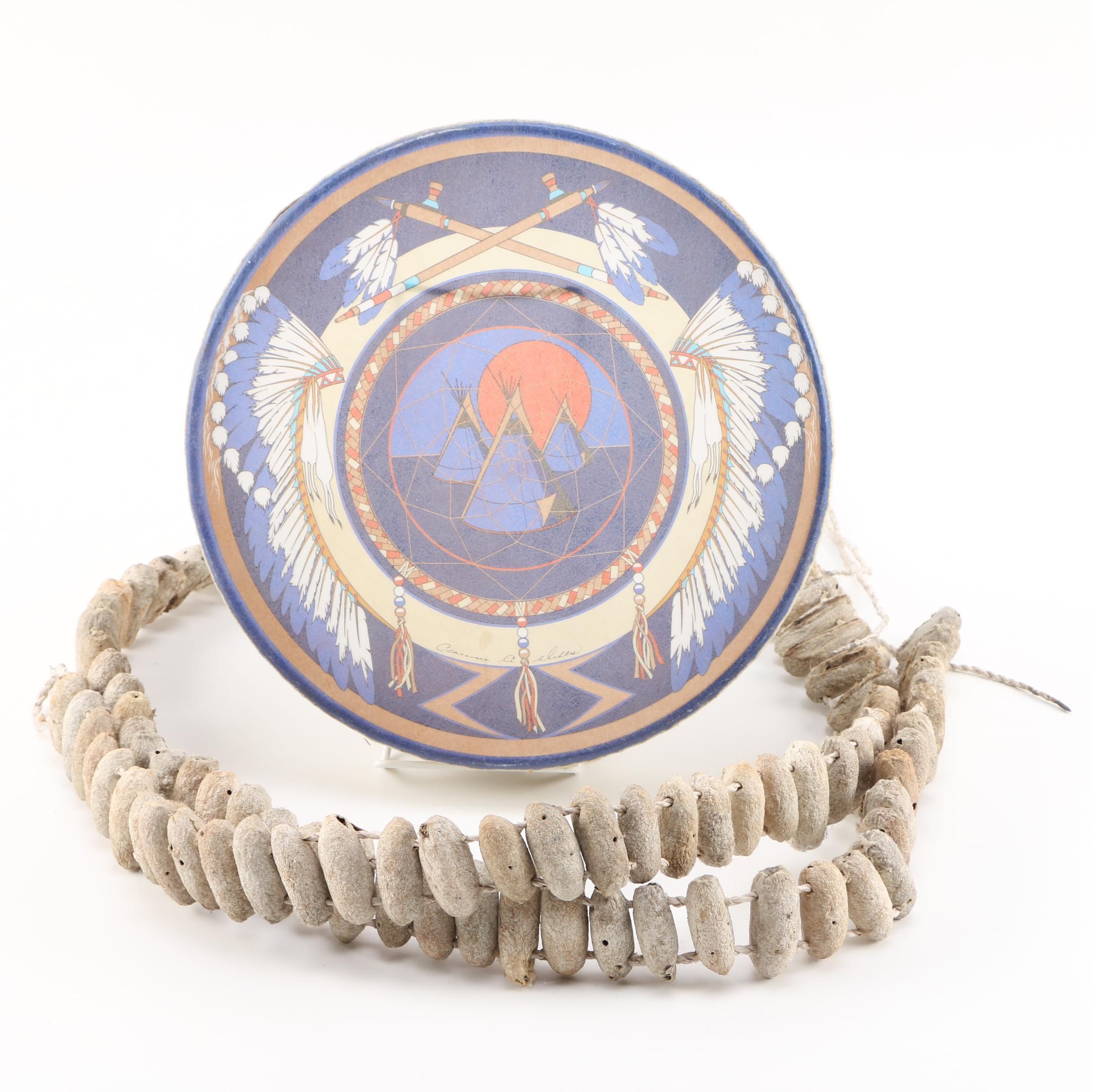 Clarence A Wells Beaded Necklace and Drum