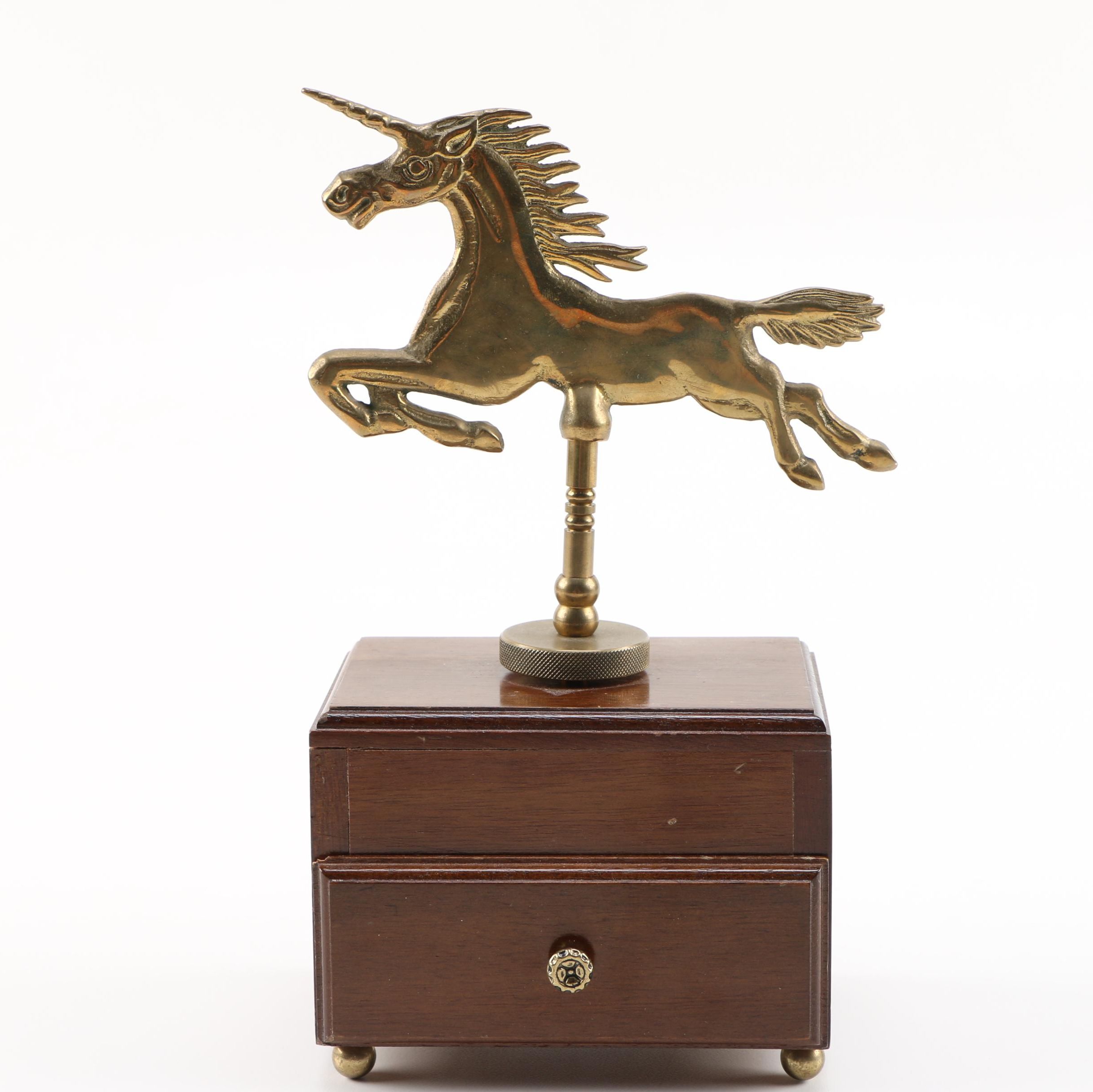 Wooden Box with Brass Unicorn Emblem