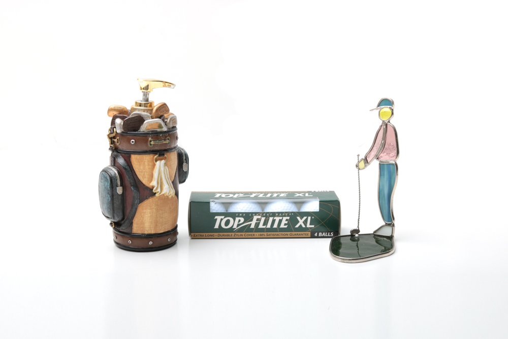 Golf Themed Decor and Box of Top-Flite Golf Balls