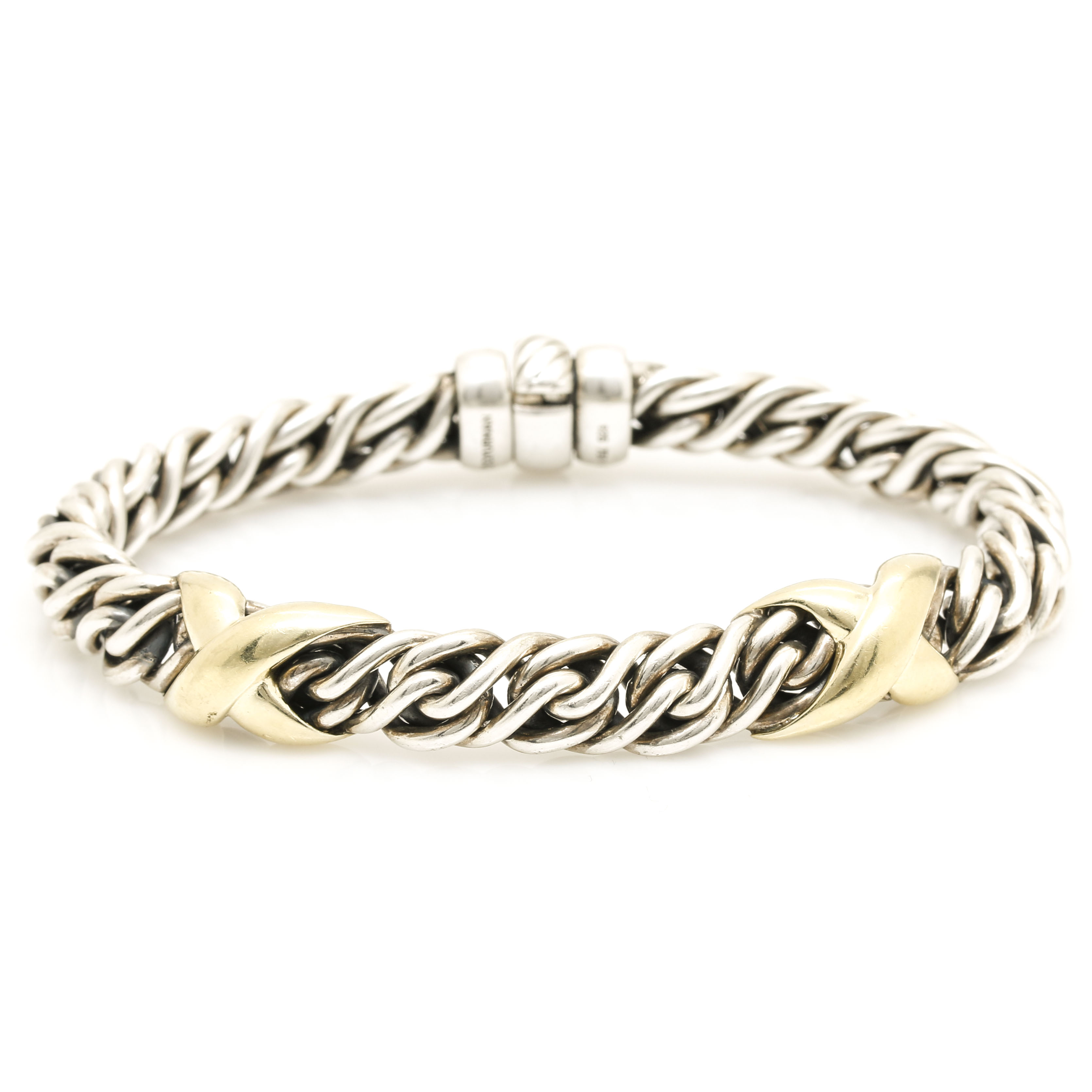David Yurman Sterling Silver 14K Double X Cable Bracelet