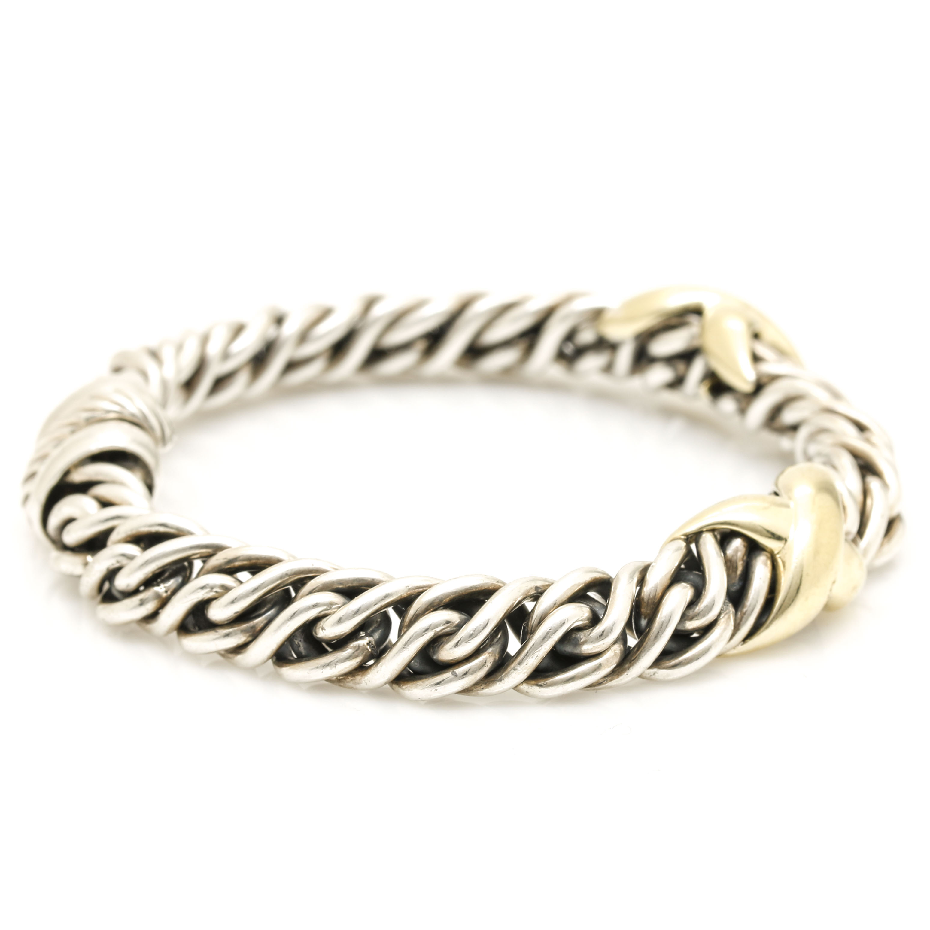 David Yurman Sterling Silver 14K Double X Cable Bracelet