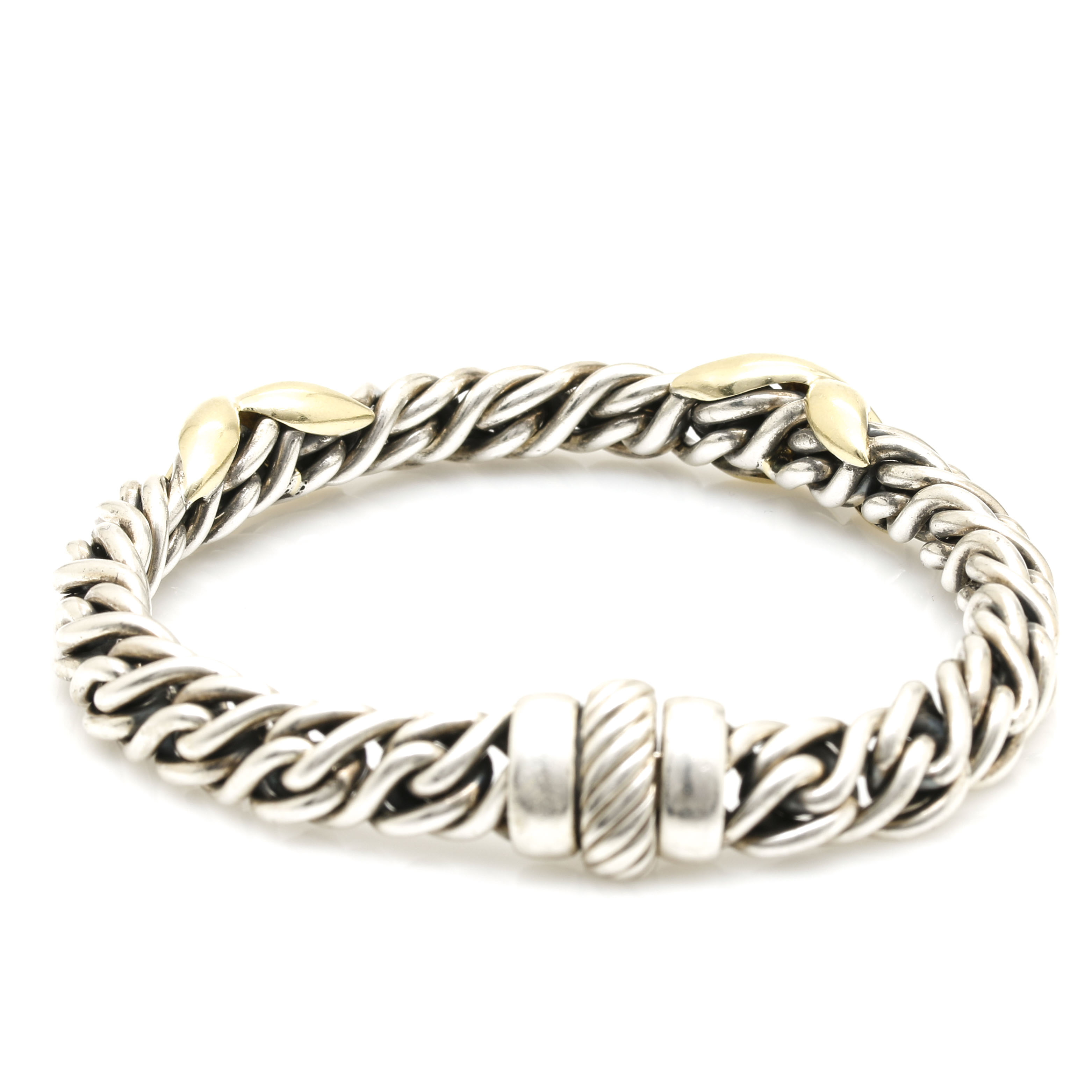 David Yurman Sterling Silver 14K Double X Cable Bracelet