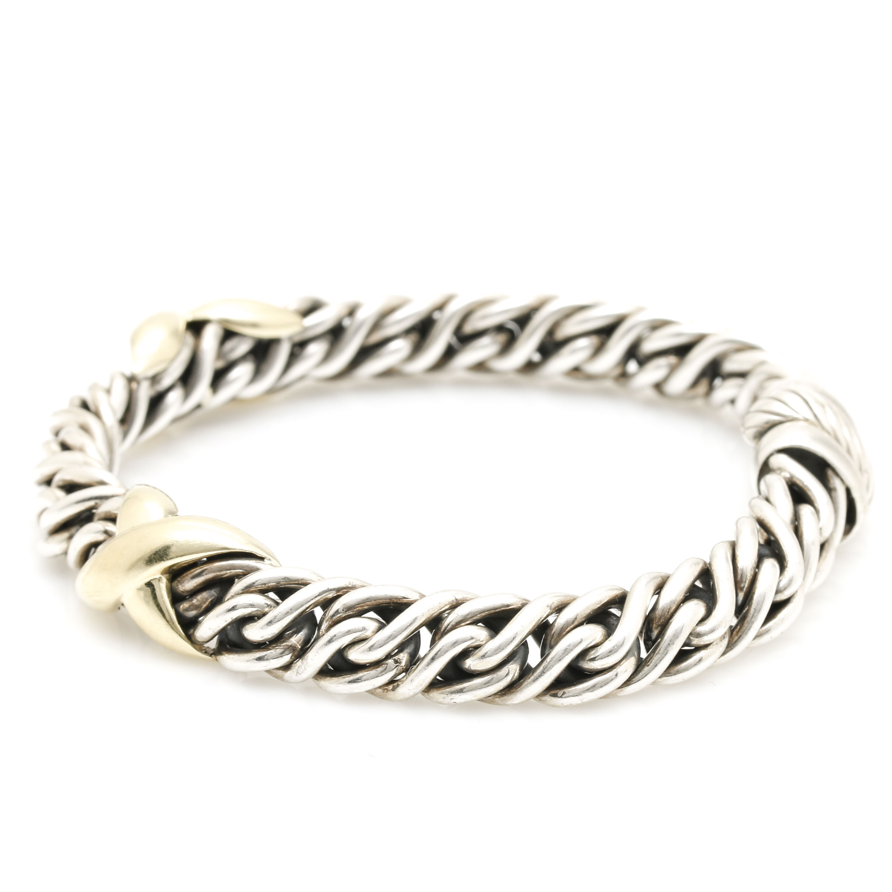David Yurman Sterling Silver 14K Double X Cable Bracelet