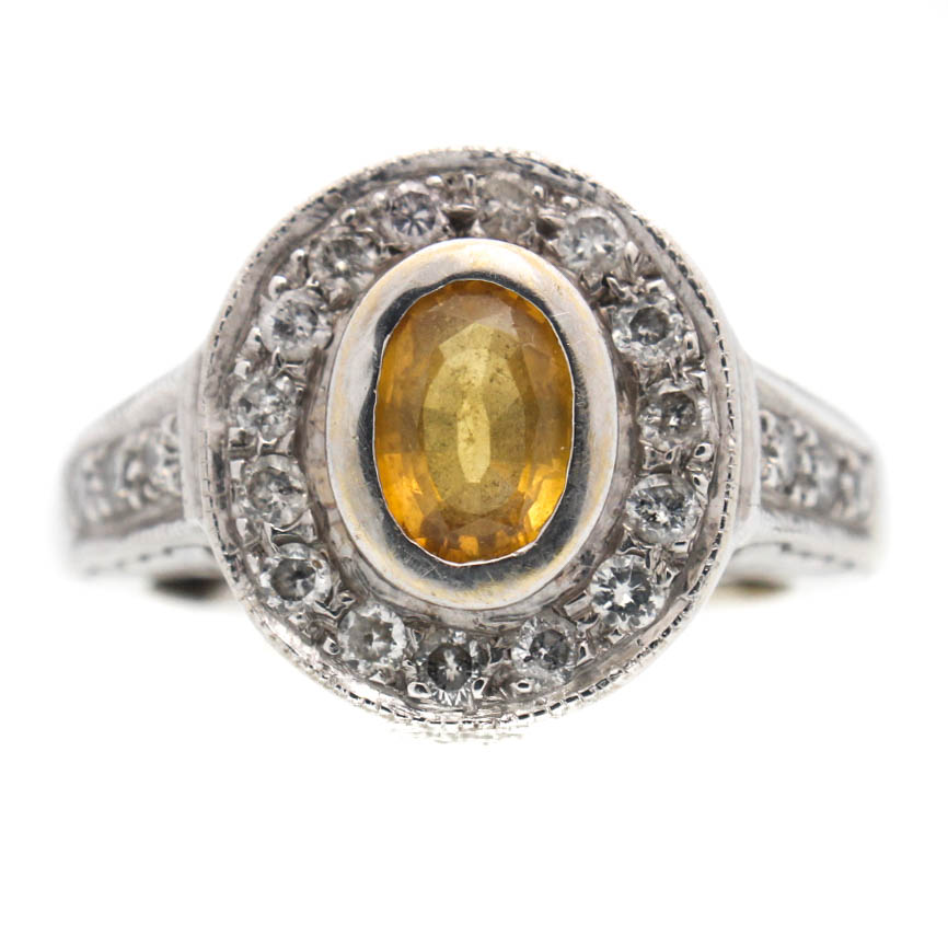 14K White Gold Sapphire and Diamond Ring