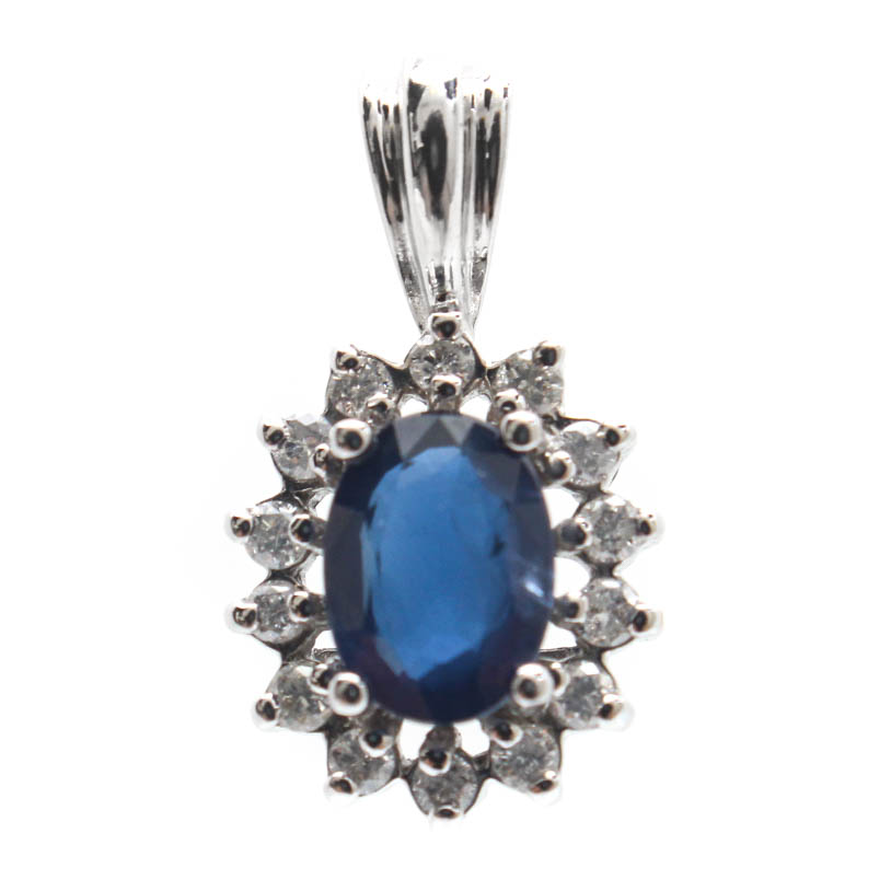 14K White Gold Keepsake Sapphire and Diamond Pendant