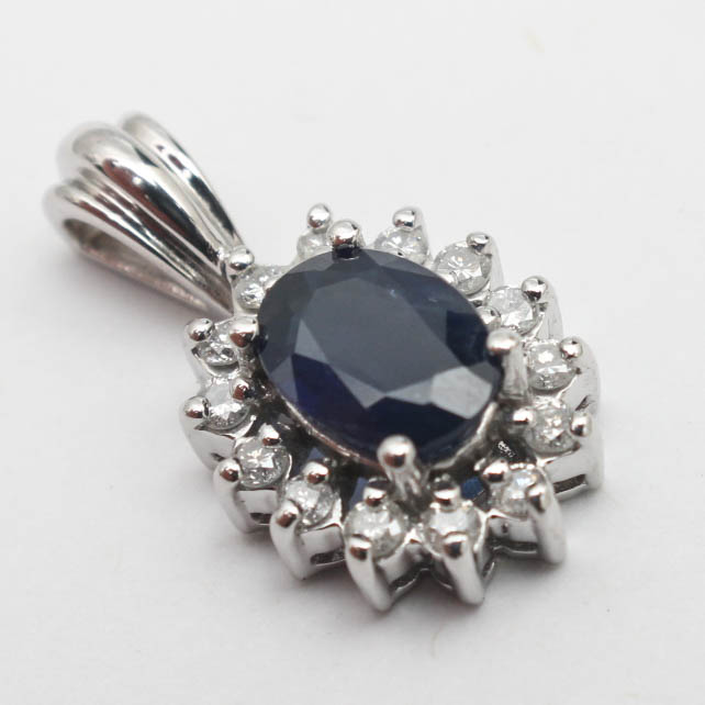 14K White Gold Keepsake Sapphire and Diamond Pendant