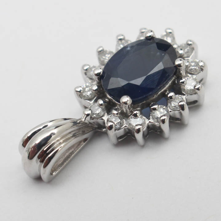 14K White Gold Keepsake Sapphire and Diamond Pendant